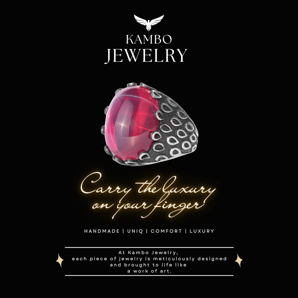 KAMBO Natural Star Ruby Stone Ring for Men 925 Sterling Silver Handmade Thick Statement Ring Unique Design Asterism Ruby — 7