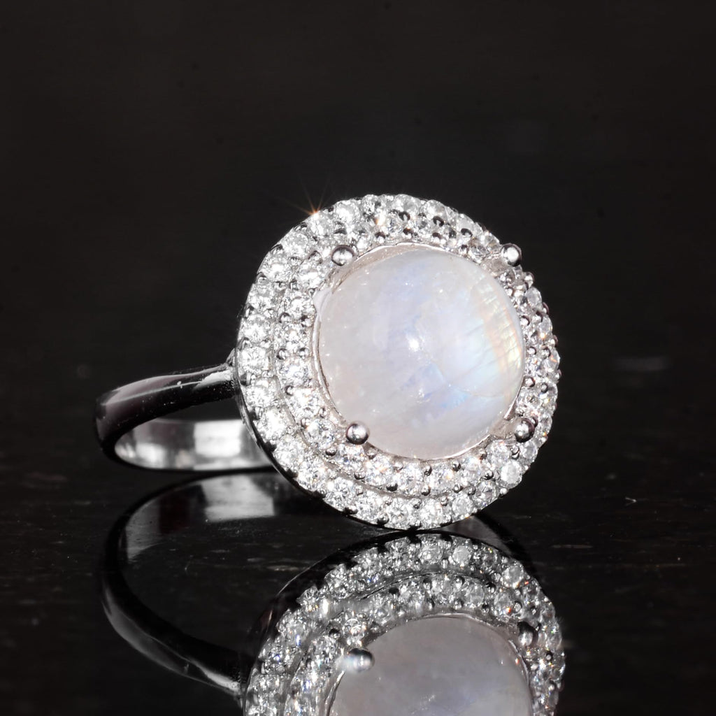 Natural Moonstone Women's Ring - 925 Sterling Silver — 6