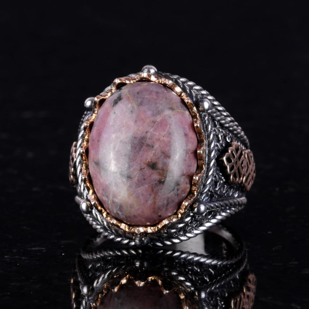 Handmade Natural Rhodonite Stone Ring - 925 Sterling Silver — 5