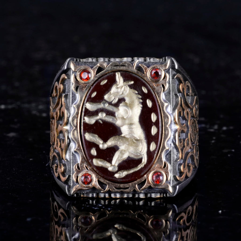 Horse Ring - Natural Agate Stone and 925 Sterling Silver Men's Ring — 4