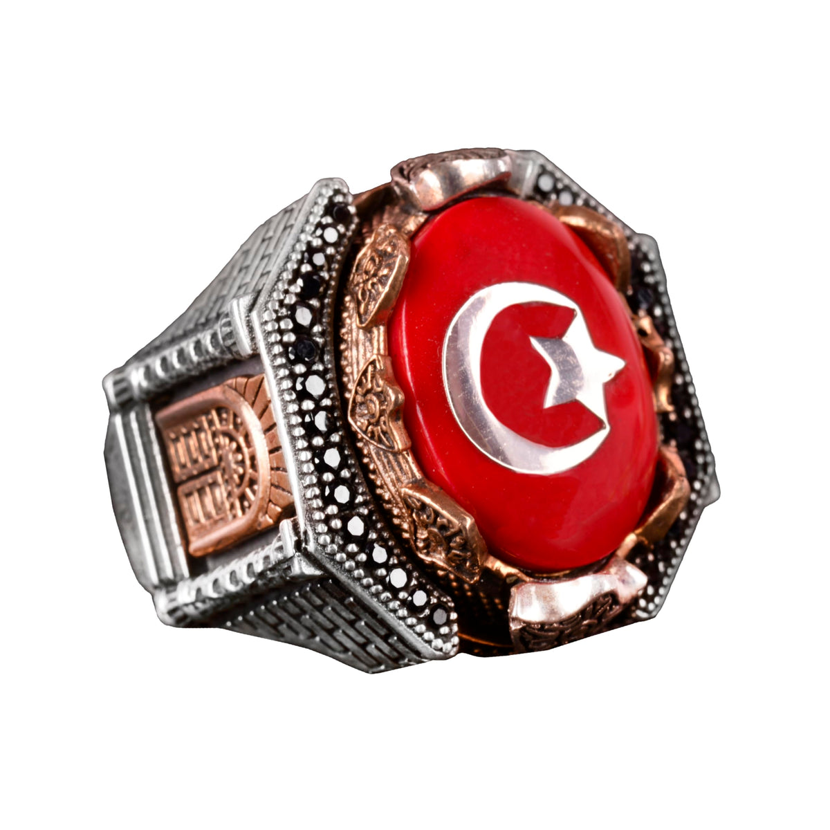 925 Sterling Silver Men's Ring - Bold Star and Crescent Design, Suitable for Daily Use and Special Events