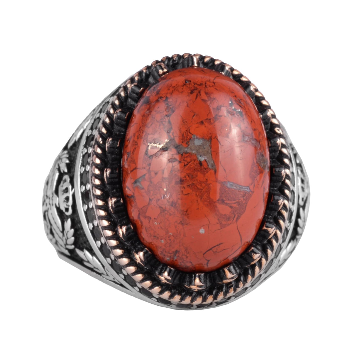 Natural Red Bloodstone Ring - Handmade Eagle Design - 925 Sterling Silver