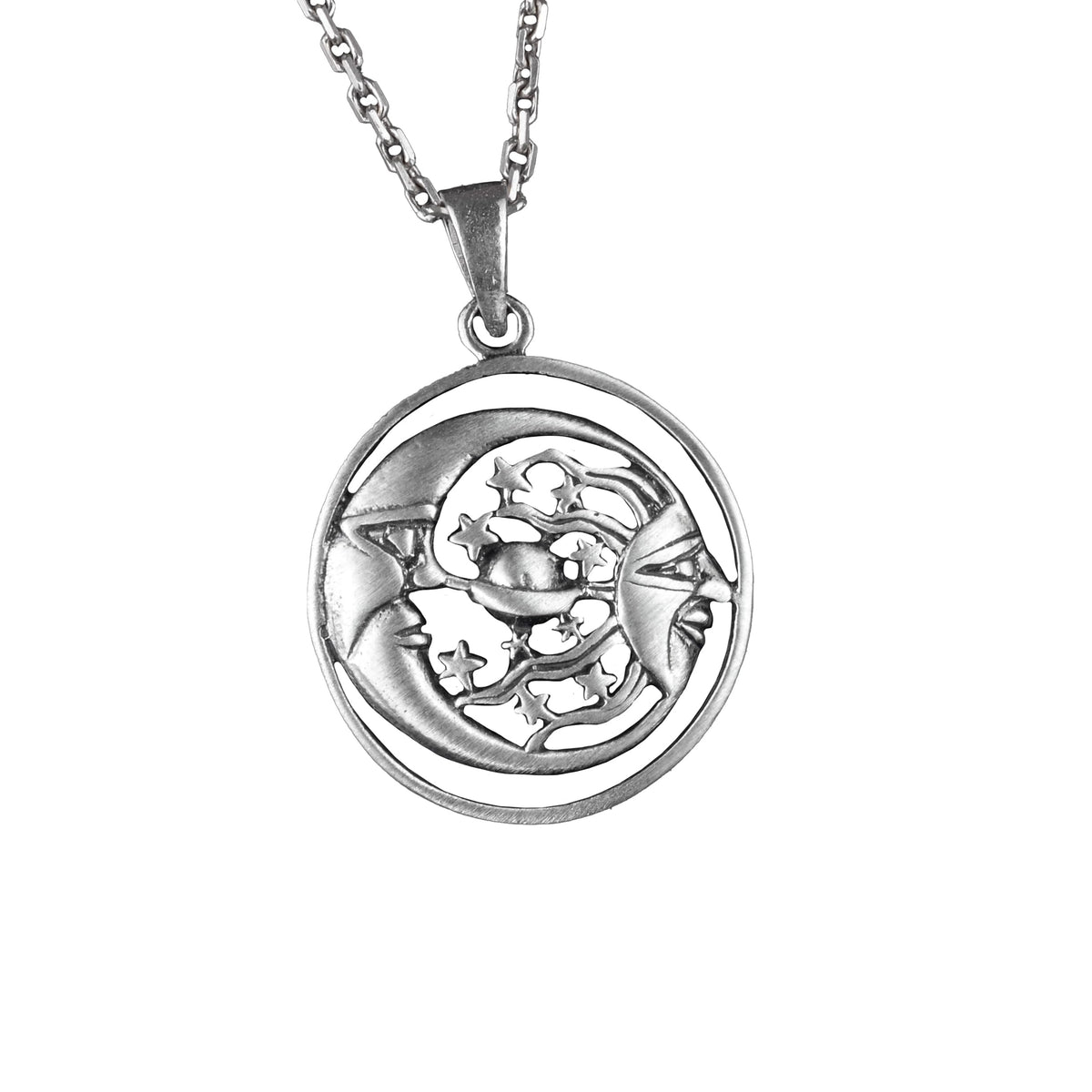 925 Sterling Silver Sun and Moon Necklace - Sky Themed Accessory - Handmade Jewelry