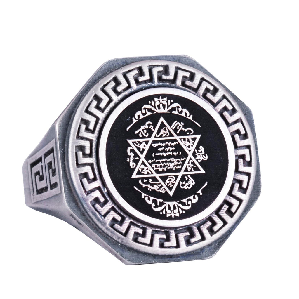 925 Sterling Silver Ring - Greek Key Pattern Men's Ring