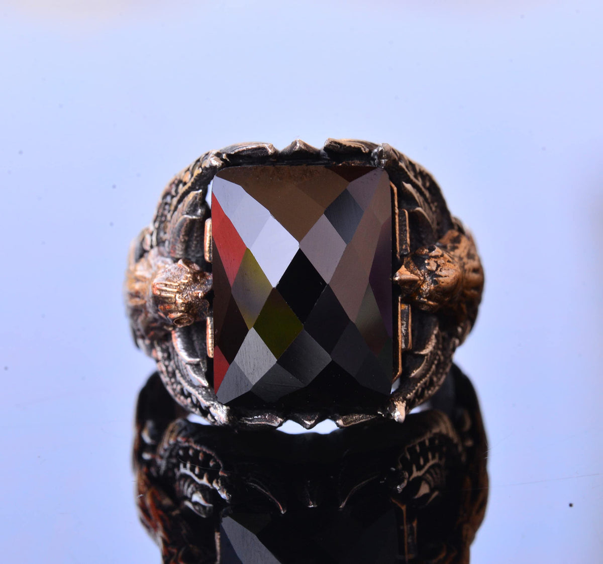 Handmade Onyx Stone 925 Sterling Silver Men's Ring, Eagle Design - Symbol of Strength and Protection — 3
