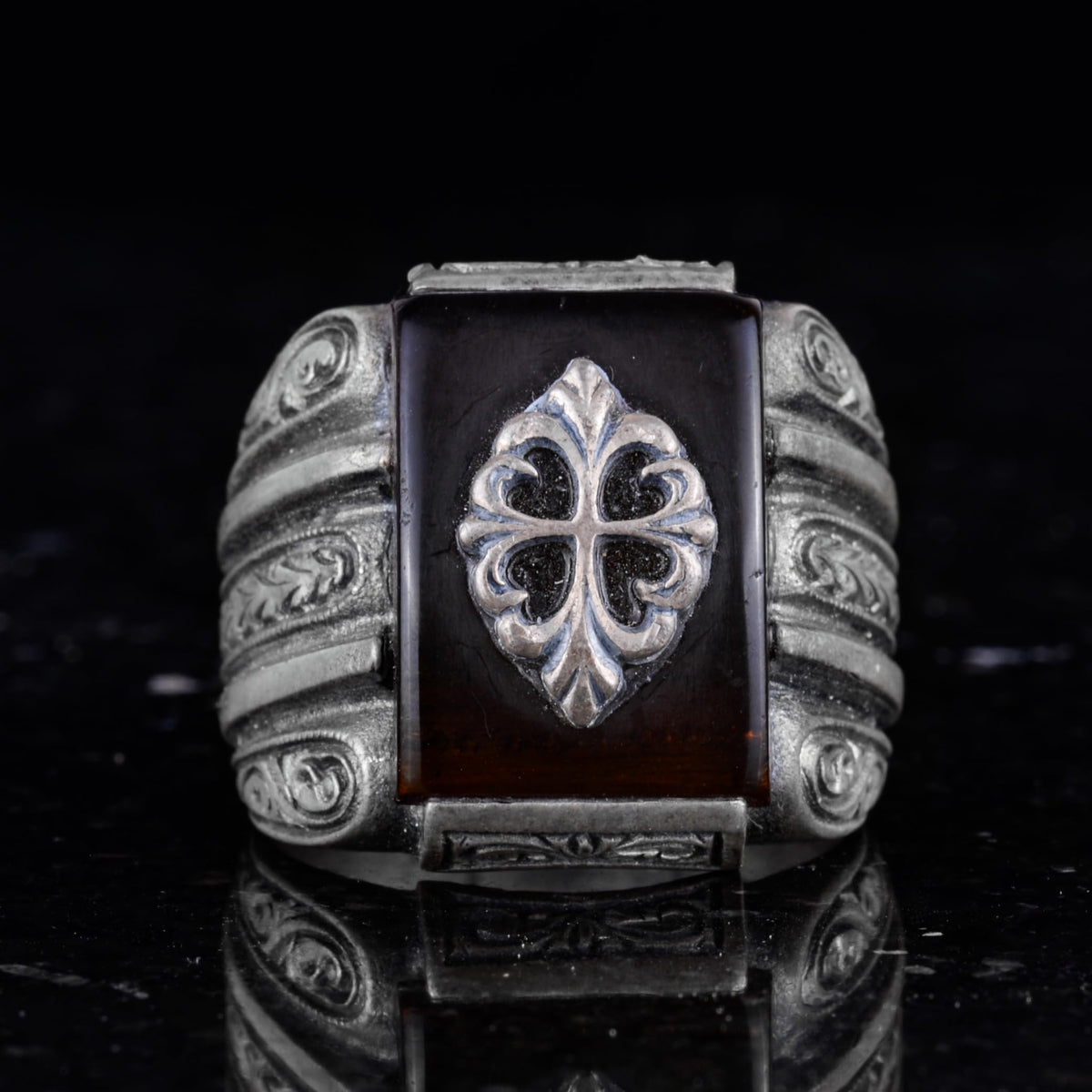 Silver Ring - Agate Stone, Vintage Design — 2
