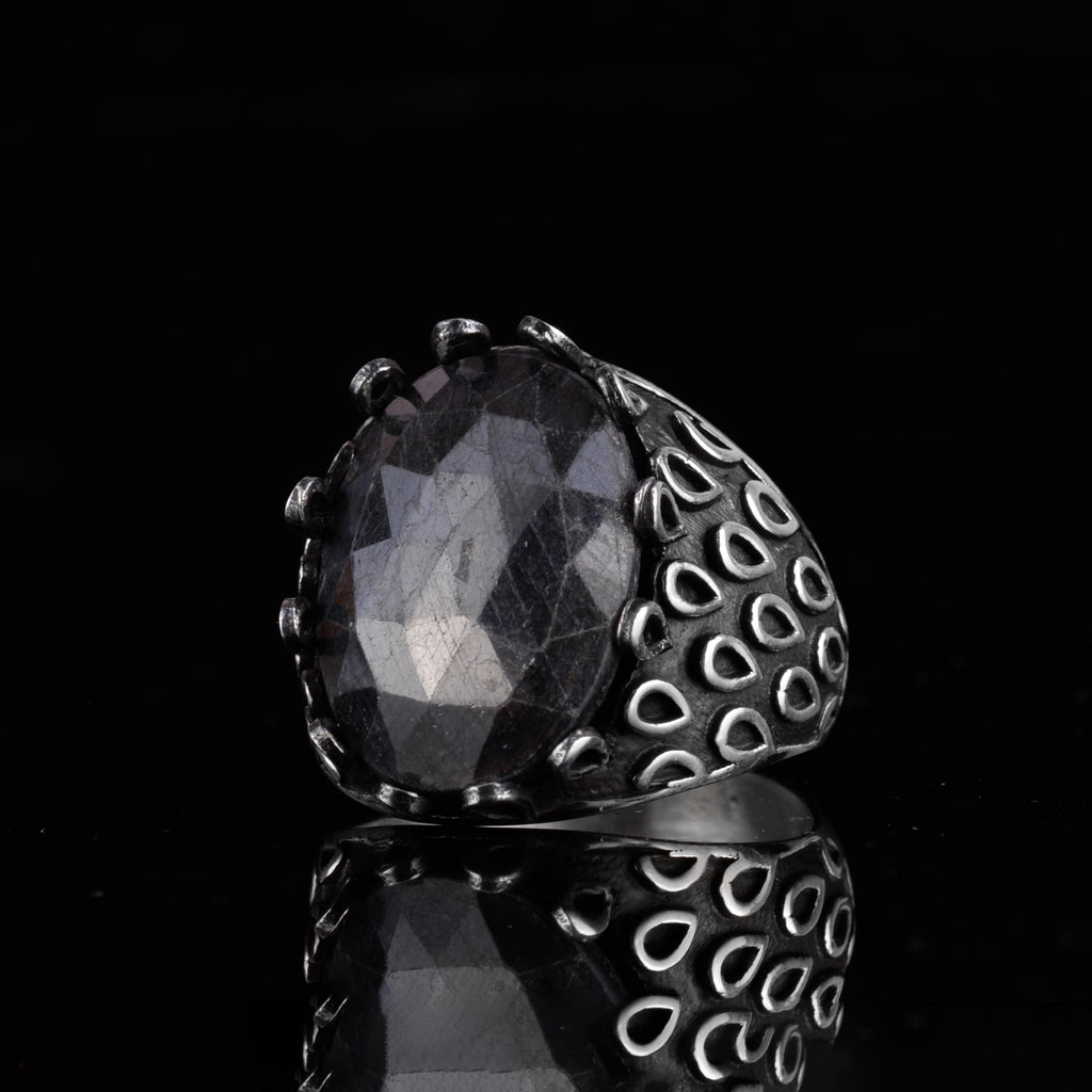 KAMBO 925 Sterling Silver Sapphire Stone Men's Ring – Oval Domed Statement Seal Ring (Sapphire-6) — 6