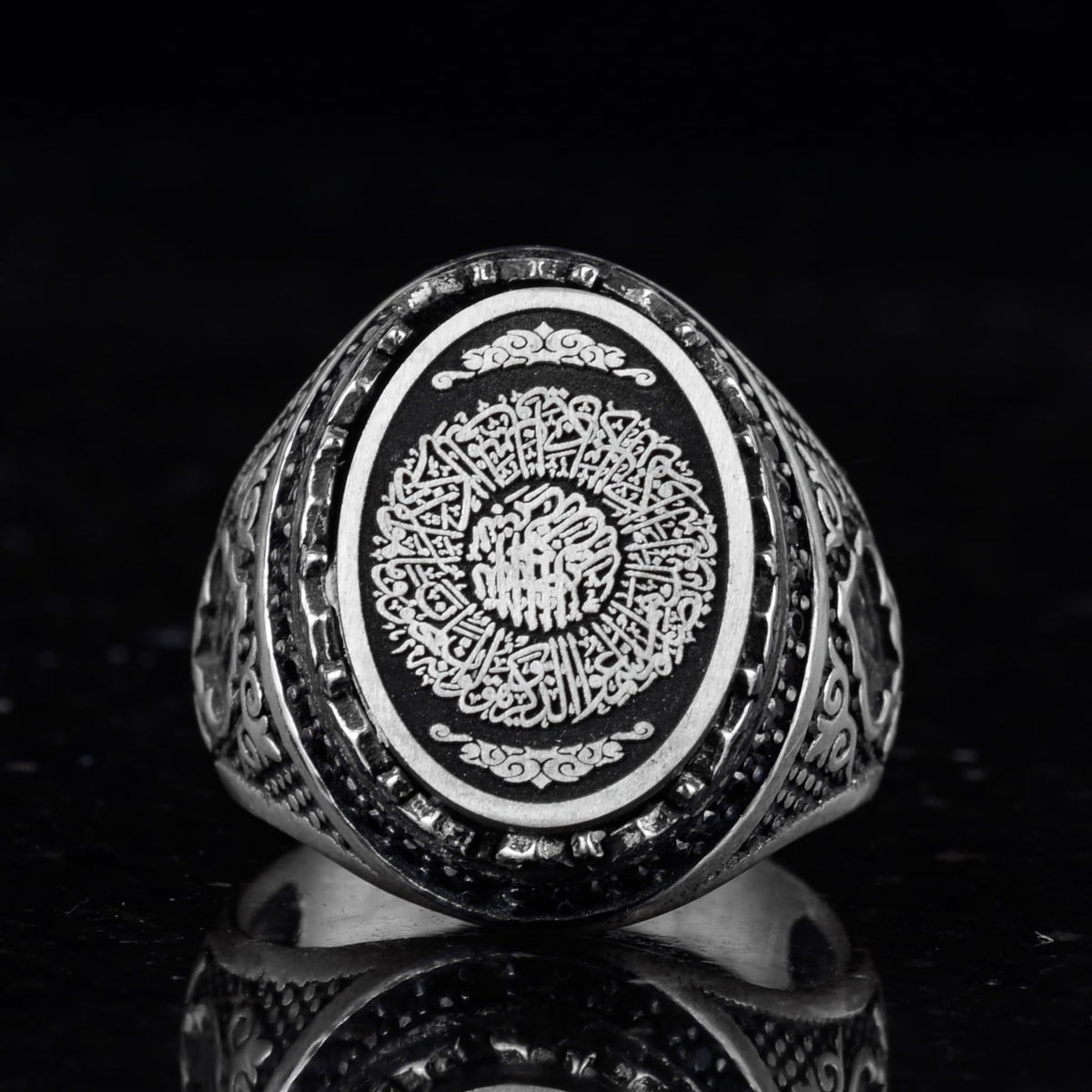 Silver Men's Ring - Islamic Calligraphy Design - Symbol of Faith and Spirituality - Handmade Religious Jewelry — 2