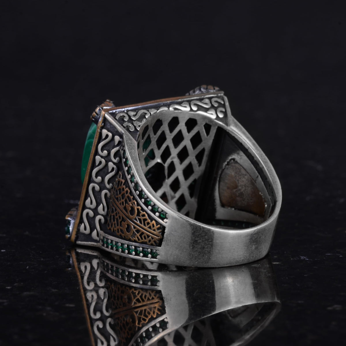 925 Sterling Silver Men's Ring - Natural Malachite Stone, Luxurious and Unique Design — 7