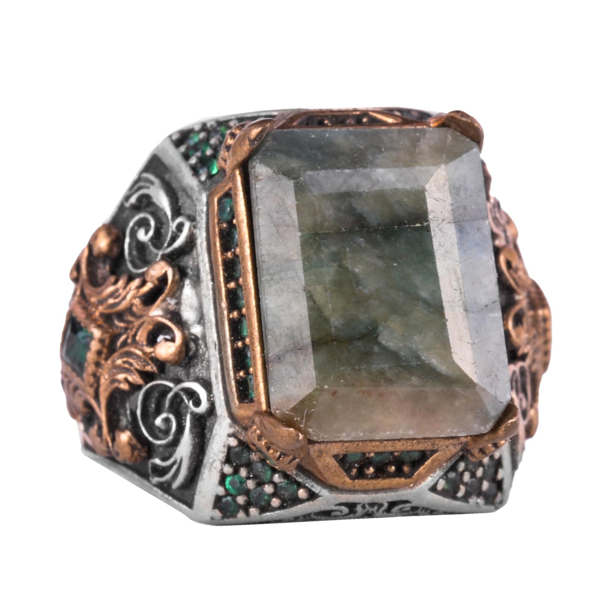 925 Sterling Silver Men's Ring with Real Emerald Stone – Handmade Vintage Design
