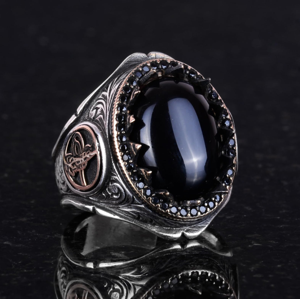 925 Sterling Silver Men's Ring - Natural Onyx Stone — 4