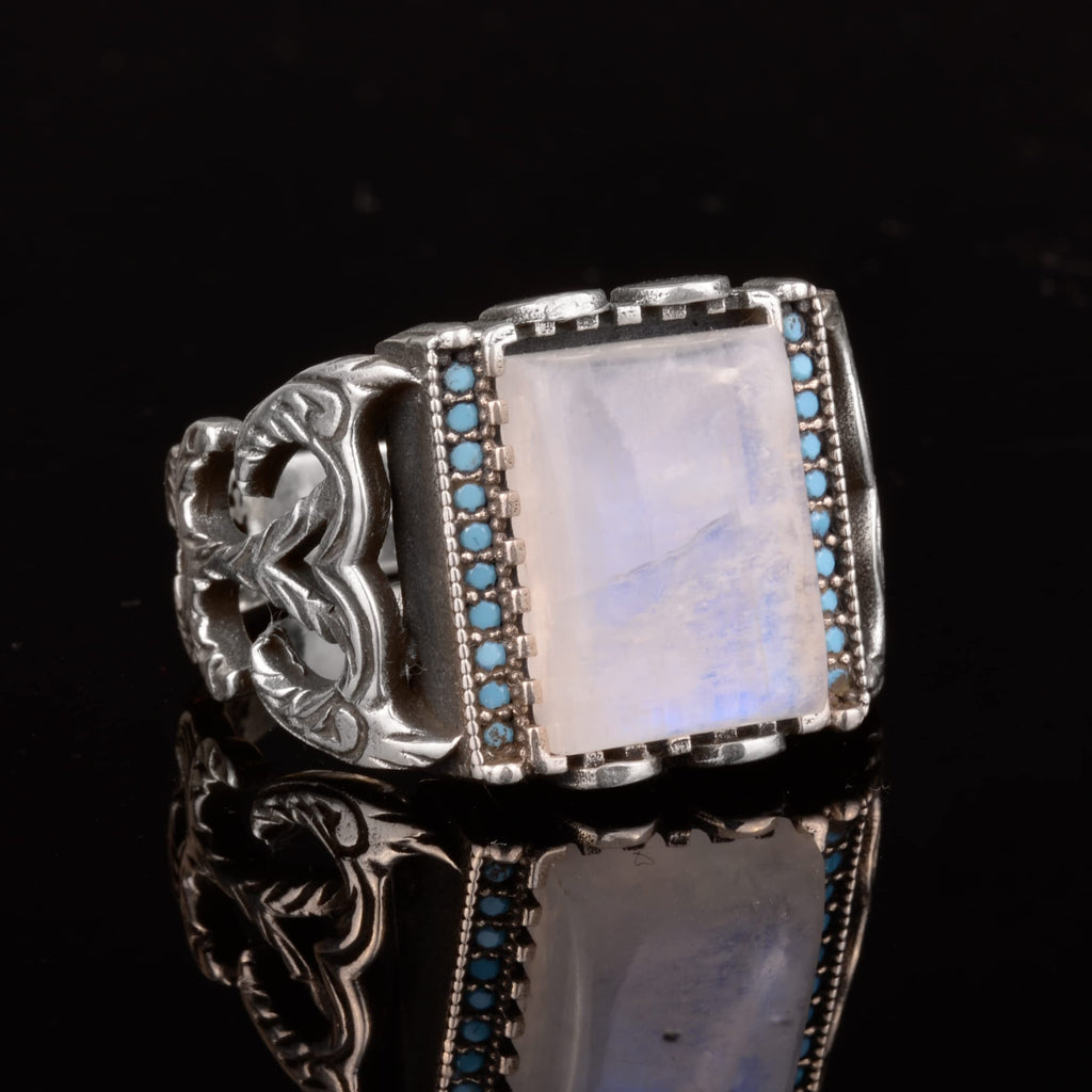 Natural Moonstone Ring, 925 Sterling Silver Handmade Vintage Style — 5