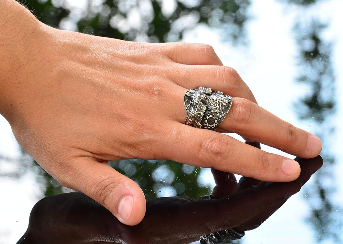 Adjustable Winged Eagle Ring - 925 Sterling Silver — 6