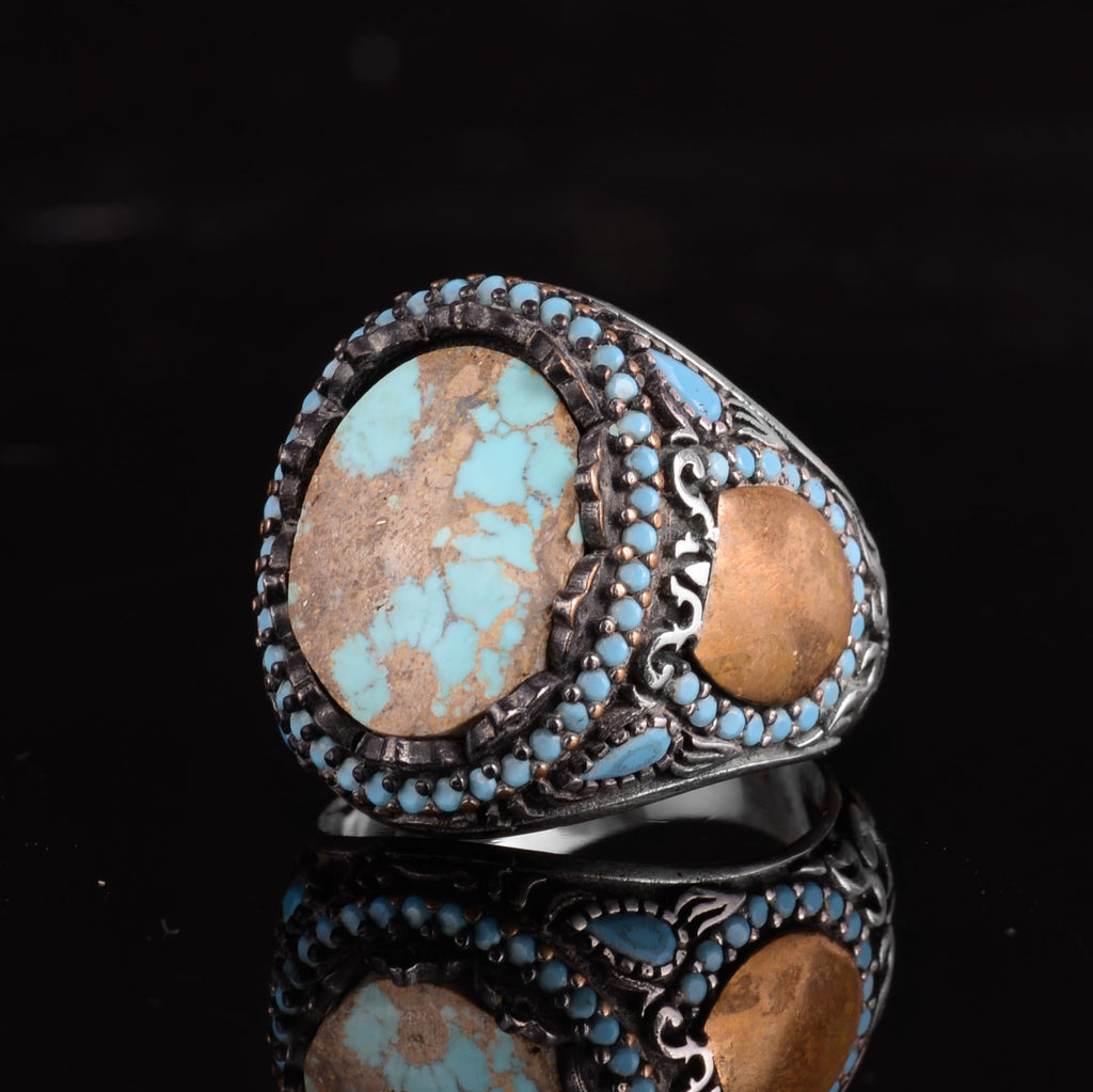 KAMBO Genuine Natural Arizona Turquoise Stone – 925 Sterling Silver Statement Ring – Handmade Men's Jewelry (Style-9) — 5