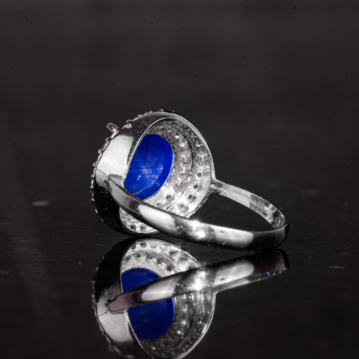 Navy Eye Stone Silver Ring — 7