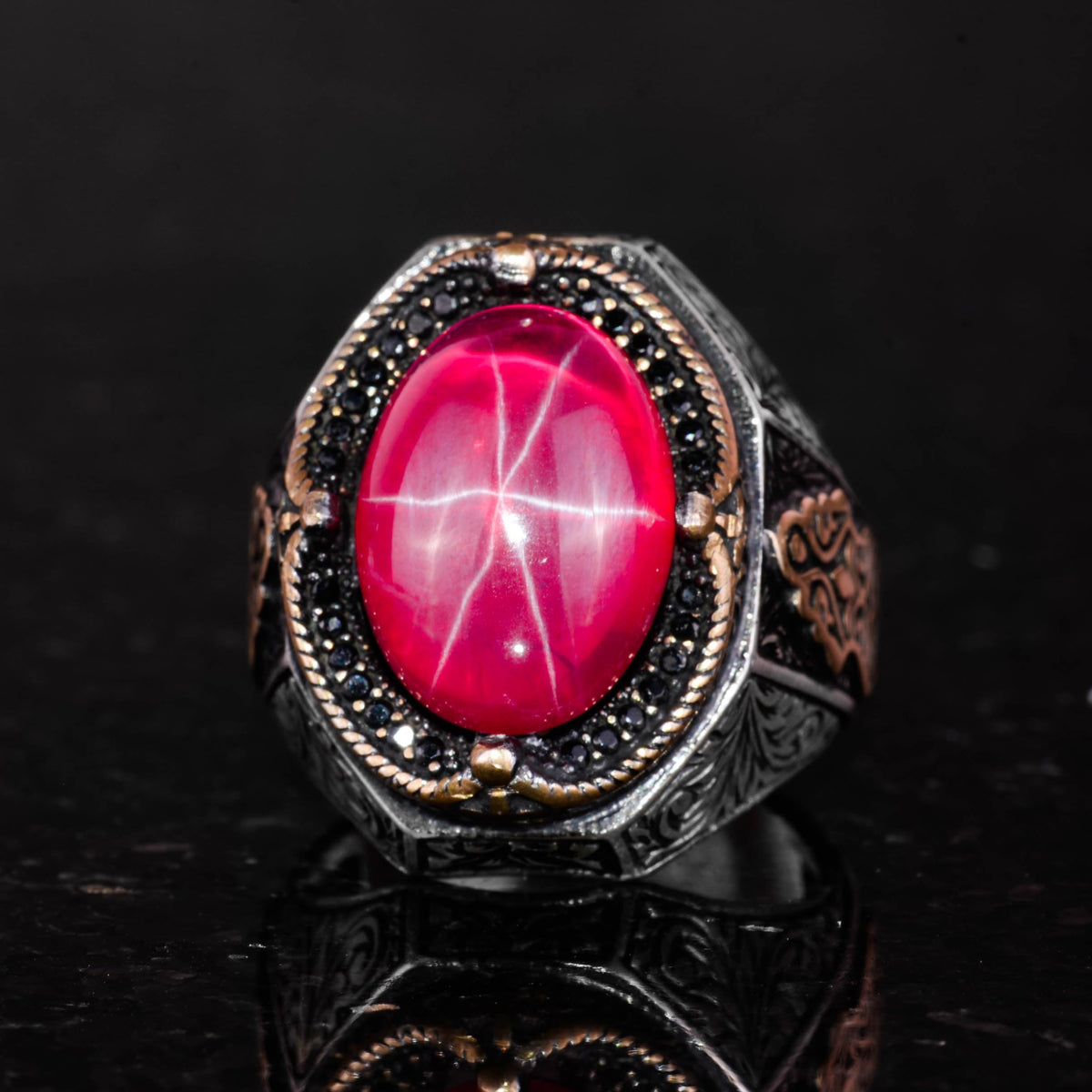 Natural Star Ruby Stone Ring - 925 Sterling Silver (Model-2) — 5
