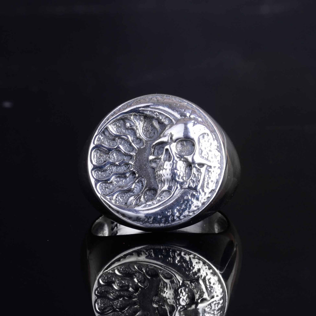 KAMBO 925 Sterling Silver Skull Ring for Men – Sun and Skull Fusion Seal Ring – Handmade Gothic Statement Jewelry — 4