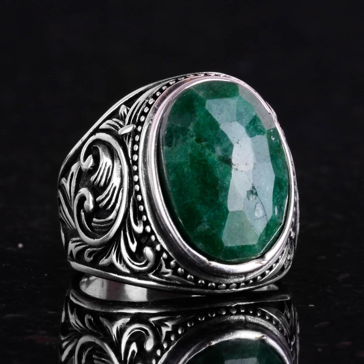 Natural Emerald Stone Ring - 925 Sterling Silver (Model-2) — 6