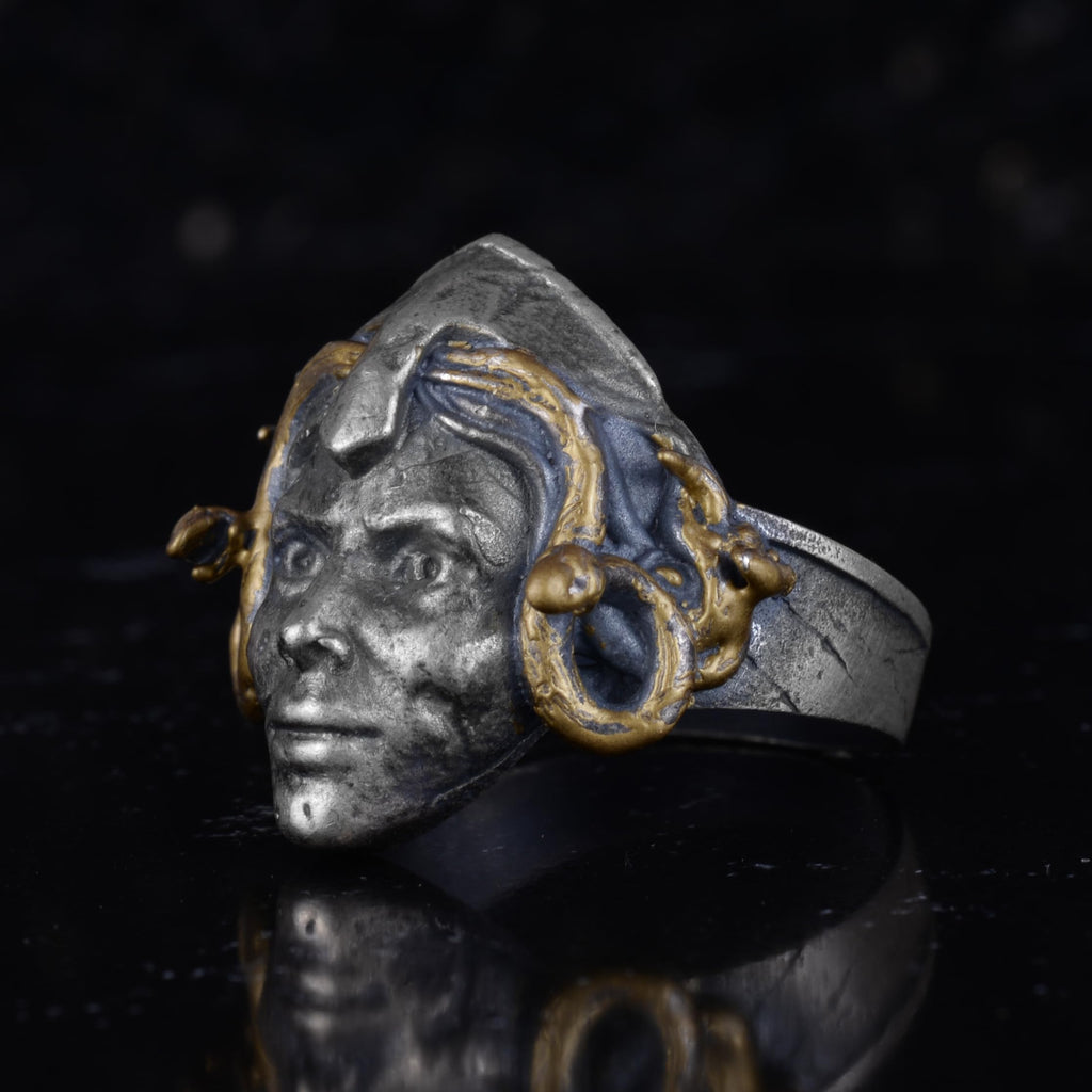 KAMBO 925 Sterling Silver Medusa Head Men's Ring – Handmade Mythological Gothic Ring (Gold Plated) — 5