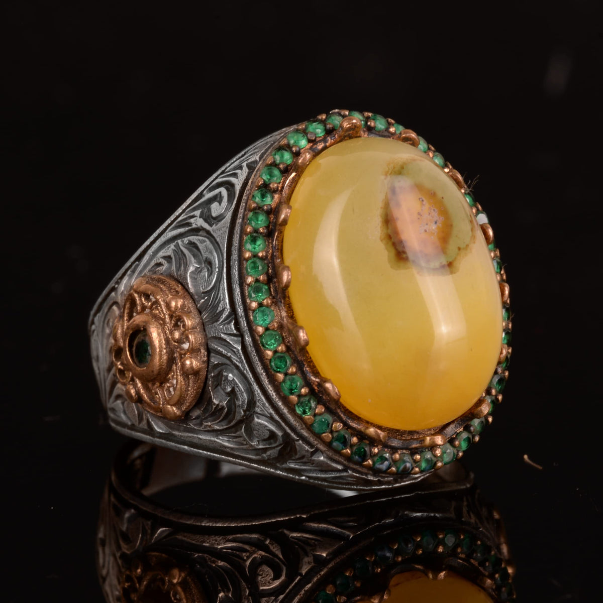 Natural Agate Stone Men's Ring, Sultan Ring, 925 Sterling Silver Ring — 4