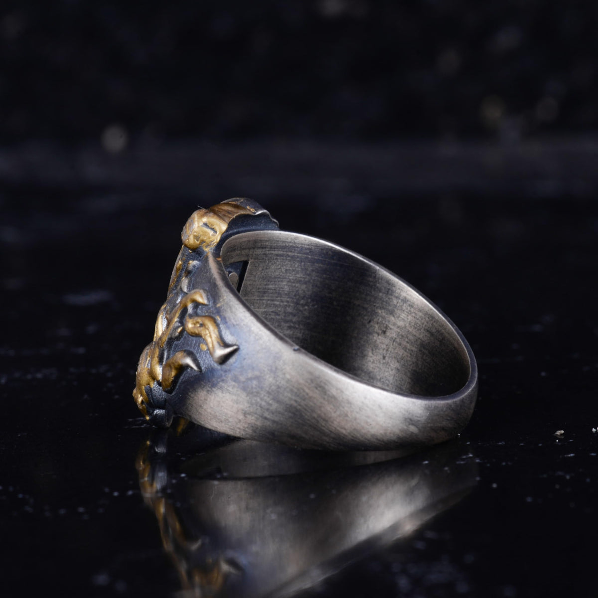 KAMBO 925 Sterling Silver Men's Grim Reaper Ring – Gothic Skull Reaper Design – Handmade Punk Rock Silver Jewelry (Gold Plated) — 7