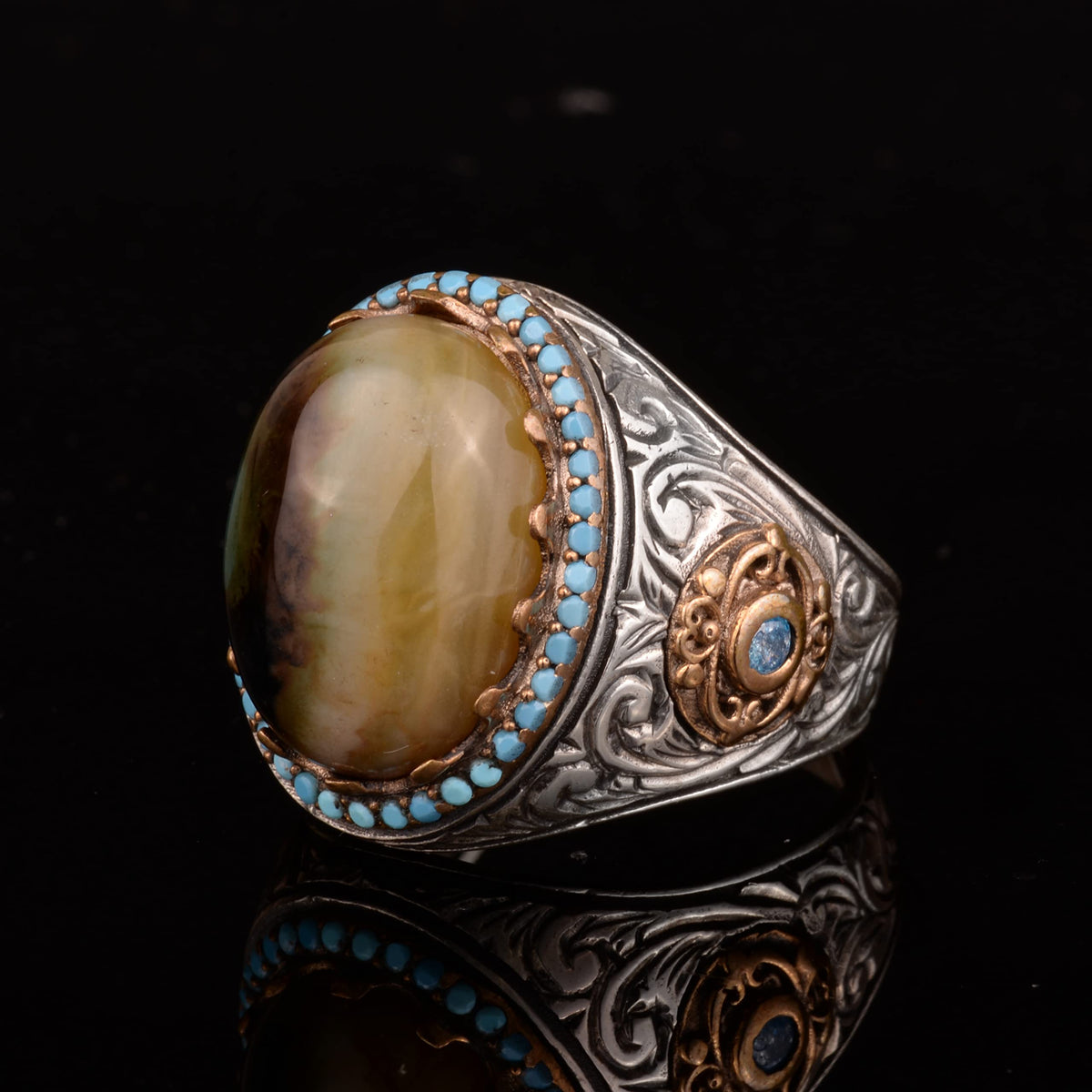 Natural Agate Stone Men's Ring - 925 Sterling Silver — 6