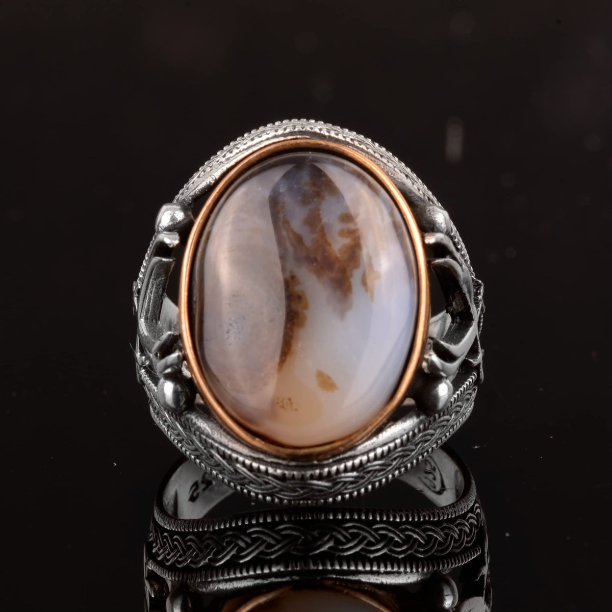 Natural Stone Men's Ring - Sword Ring, 925 Sterling Silver (Yemen Agate) — 3