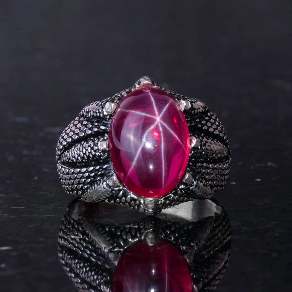 Handmade Silver Claw Ring with Natural Star Ruby Stone – Power and Courage for Leo — 4