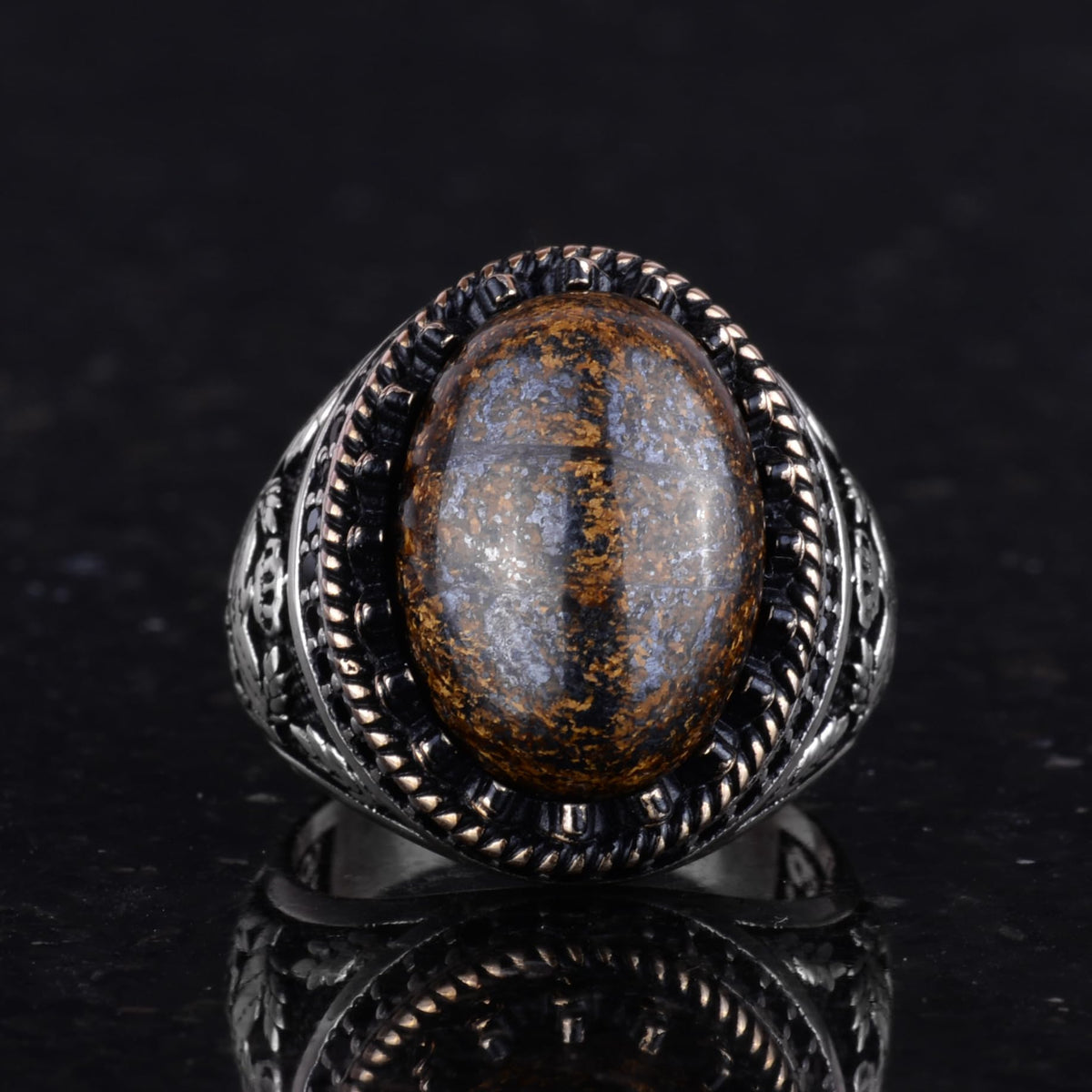 Natural Bronzie Stone Handmade Eagle Ring - 925 Sterling Silver — 4