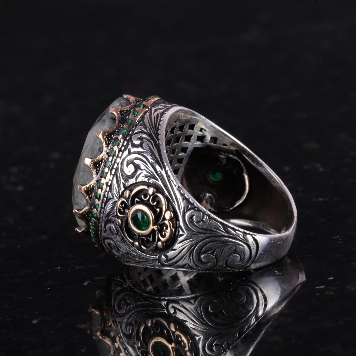 Natural Stone Ring - 925 Sterling Silver Handmade Ring (Prehnite) — 7