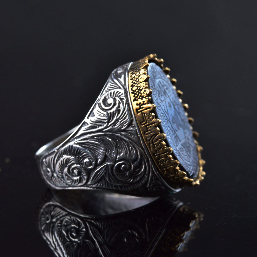 925 Sterling Silver Men's Ring, Black Onyx Stone and Seal of Solomon Design — 4