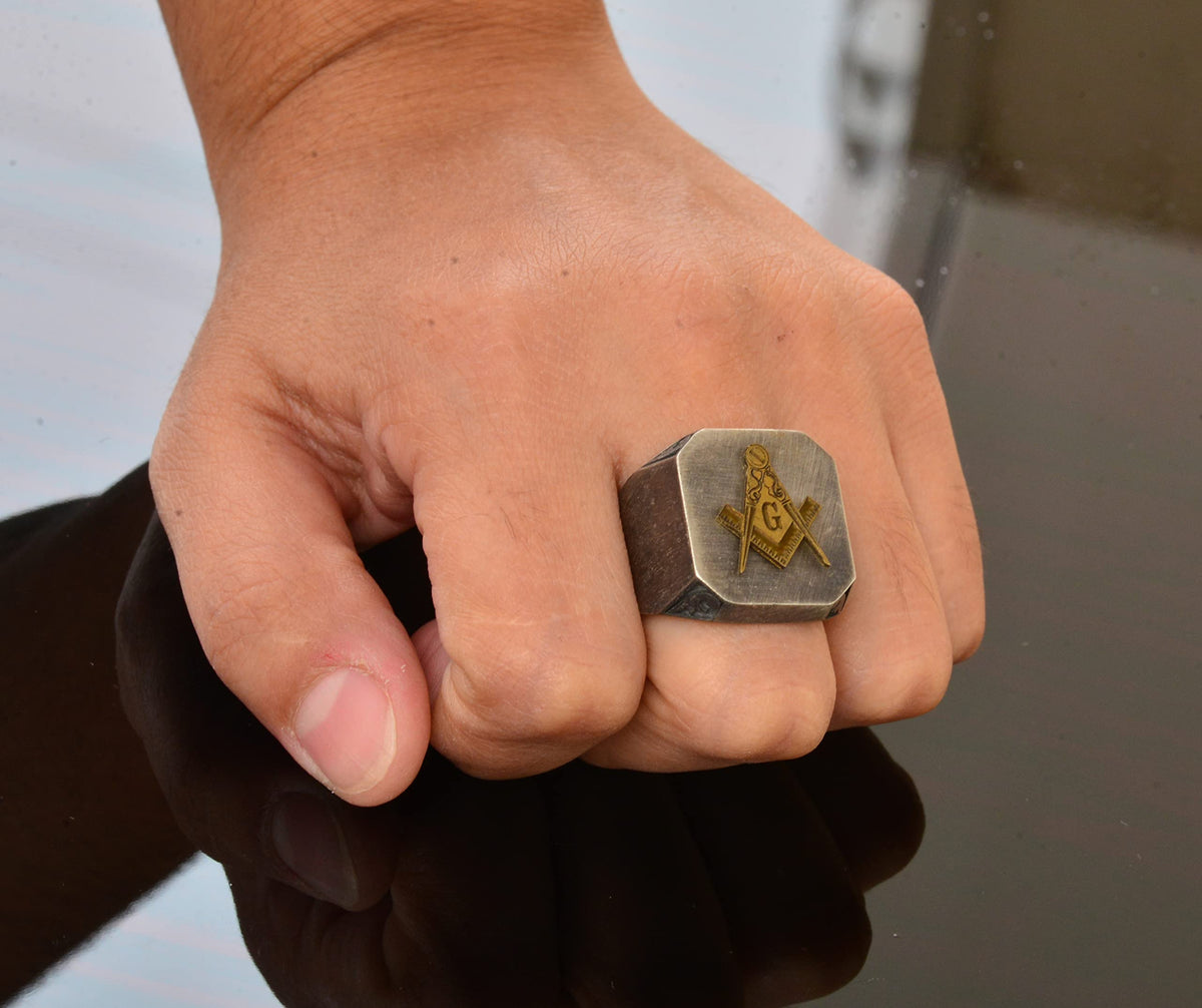 925 Sterling Silver Men's Ring - Seal Ring - Handmade Ring (Masonic) — 7