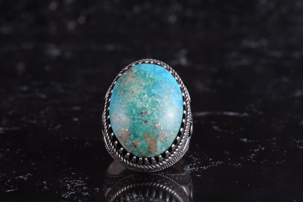 KAMBO Men's Natural Stone Ring – 925 Sterling Silver Large Statement Ring – Handmade Ottoman Pattern Jewelry (Turquoise) — 4