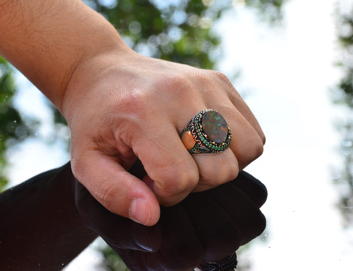 Natural Arizona Turquoise Stone Ring (Model-20) — 7