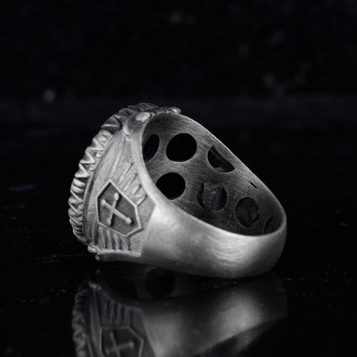 KAMBO Archangel Michael Men's Ring – Gold Plated 925 Sterling Silver Angel Sword Cross Ring – Handmade Christian Statement Jewelry — 7
