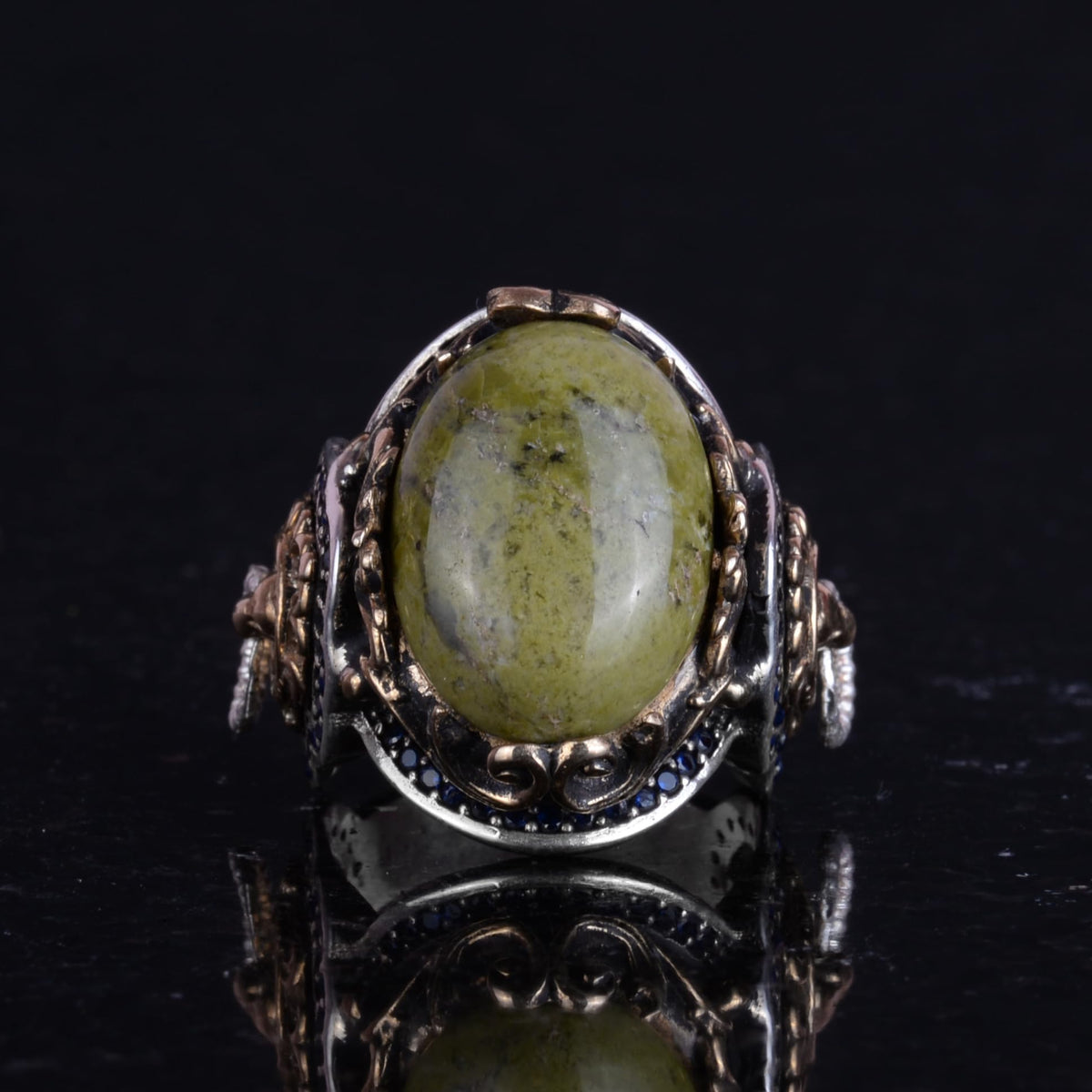 Natural Unakite Stone Ring - 925 Sterling Silver Men's Ring — 4