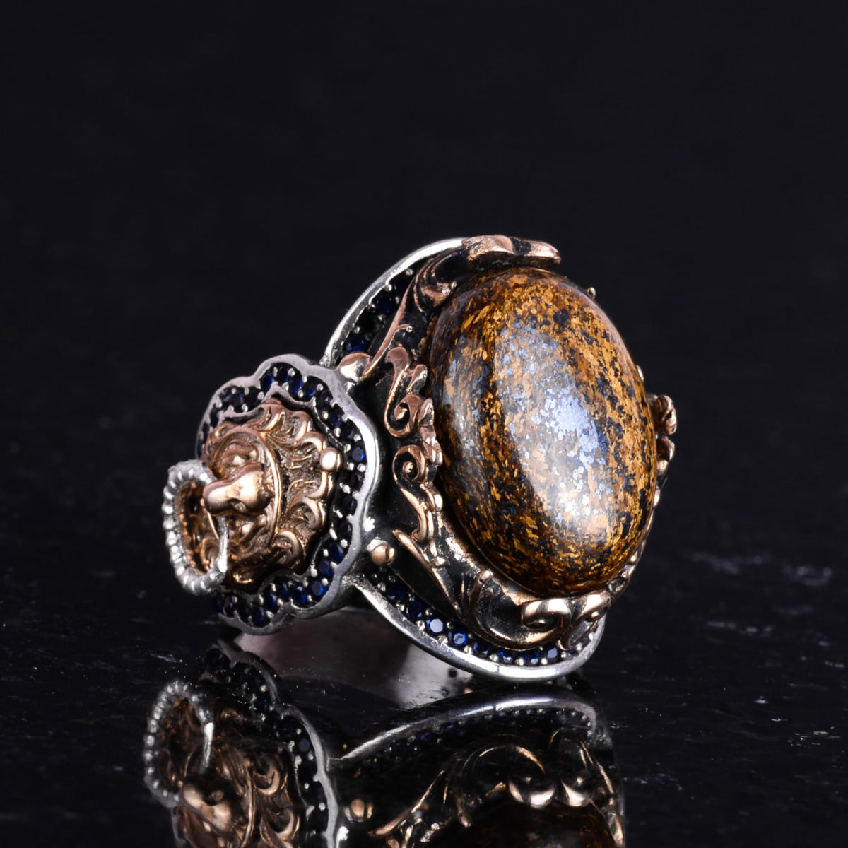 Lion Ring - Natural Bronzite Gemstone Ring — 5
