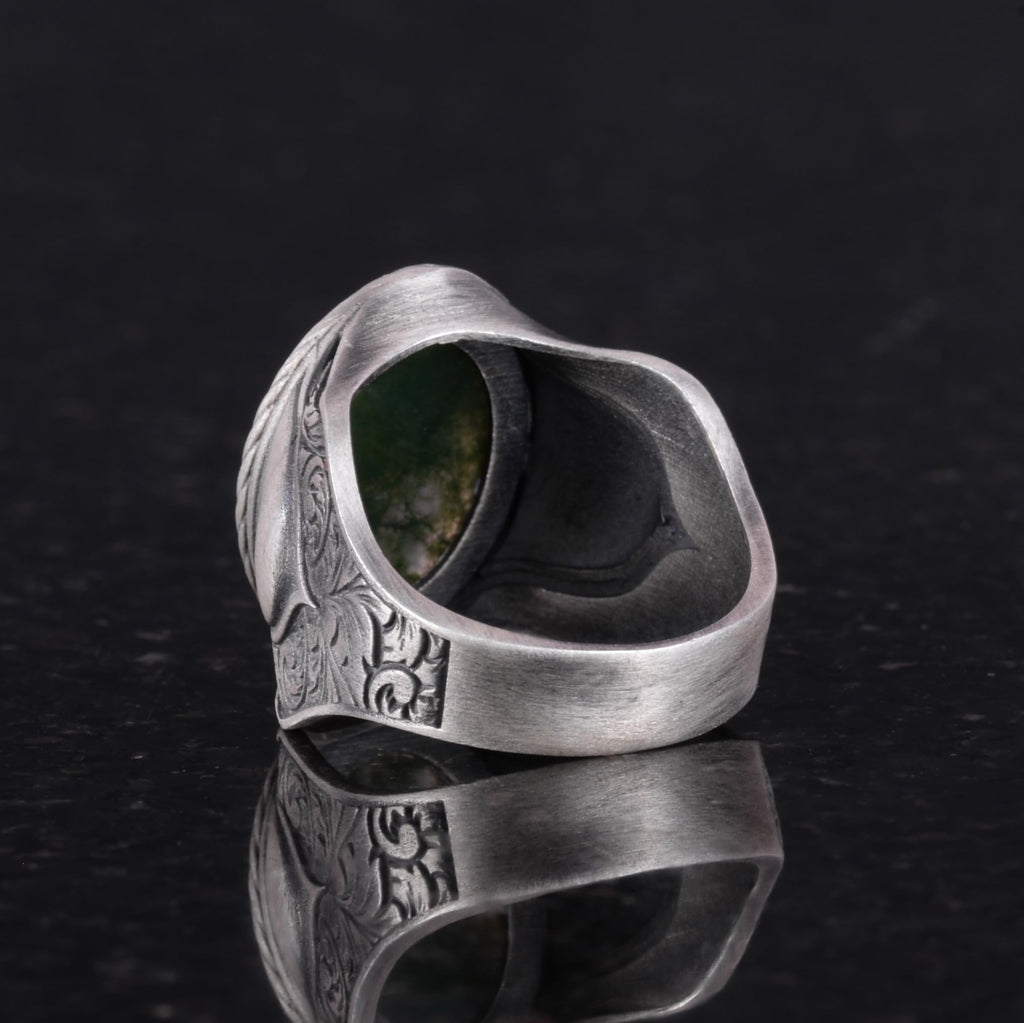 Moss Agat Natural Stone Ring, 925 Sterling Silver Ring — 6