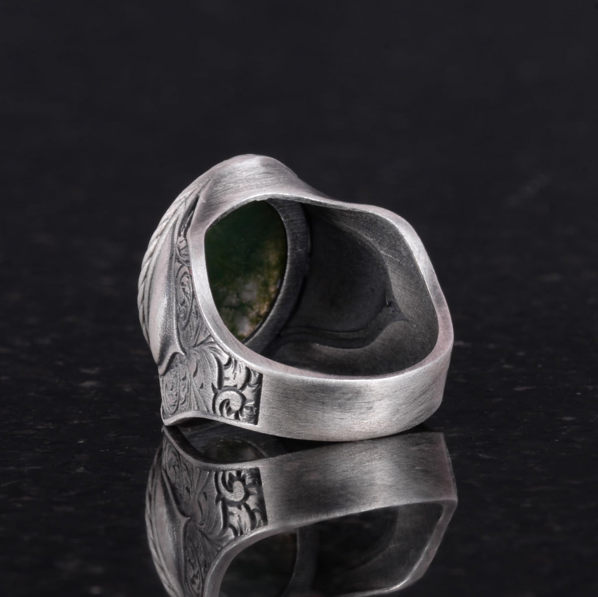 Moss Agat Natural Stone Ring, 925 Sterling Silver Ring — 6