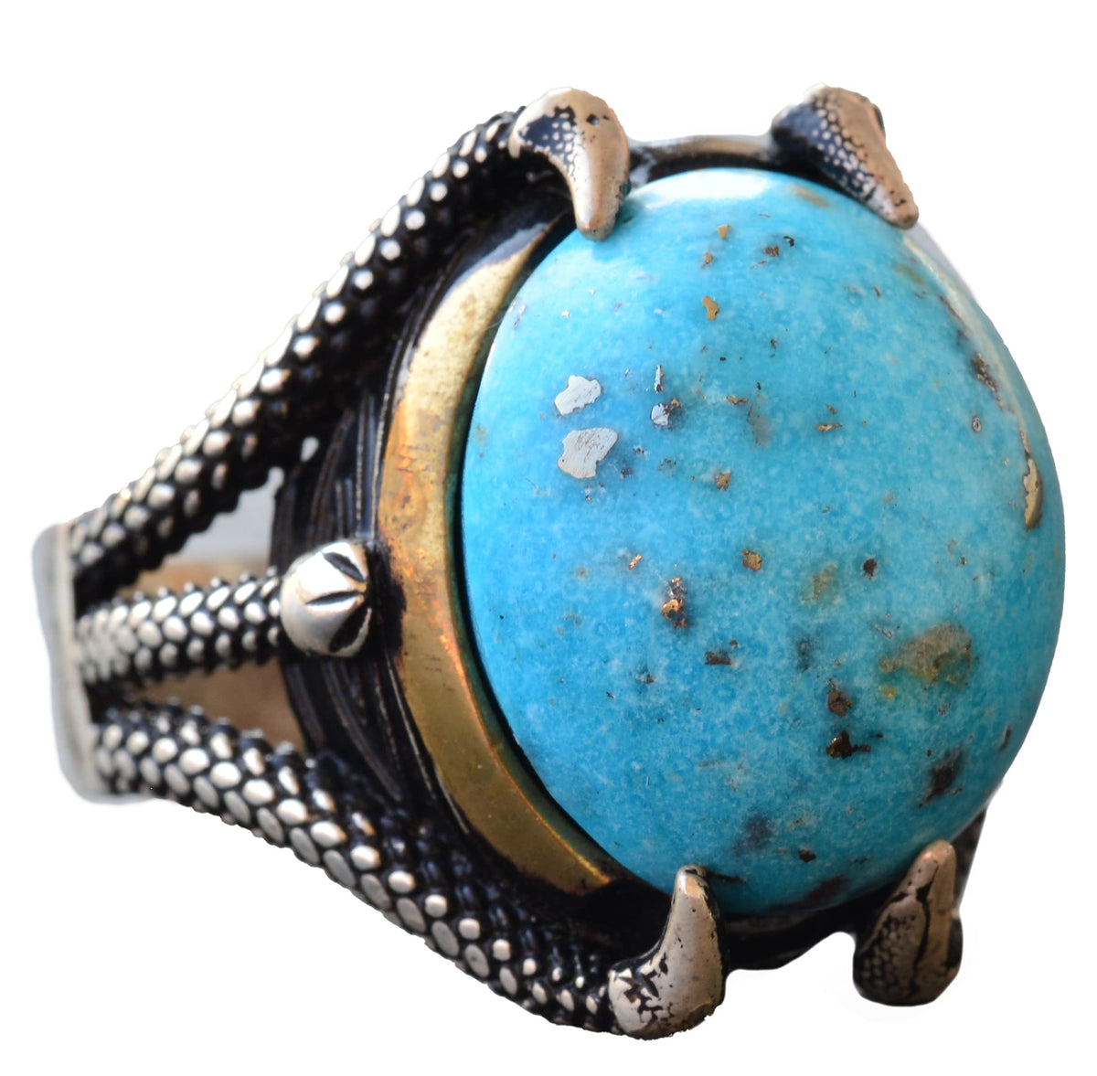 Silver Claw Ring with Real Arizona Turquoise Stone
