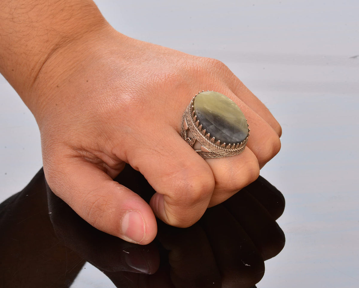 Yellow Sapphire Stone Ring, Ottoman Seal Ring, 925 Sterling Silver Ring — 7