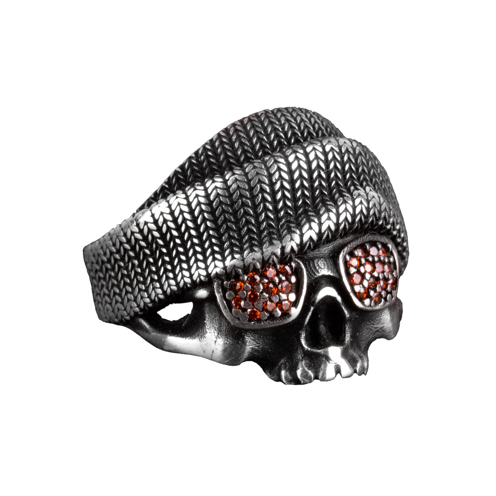 Hatted Skull Silver Biker Ring, Gothic Skull, 925 Sterling Silver Ring