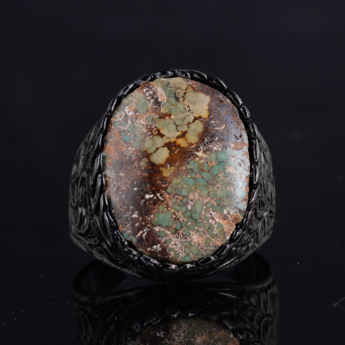 KAMBO Genuine Natural Arizona Turquoise Stone Ring - 925 Sterling Silver Handmade Vintage Men's Jewelry — 4