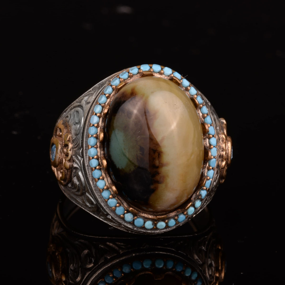 Natural Agate Stone Men's Ring - 925 Sterling Silver — 5