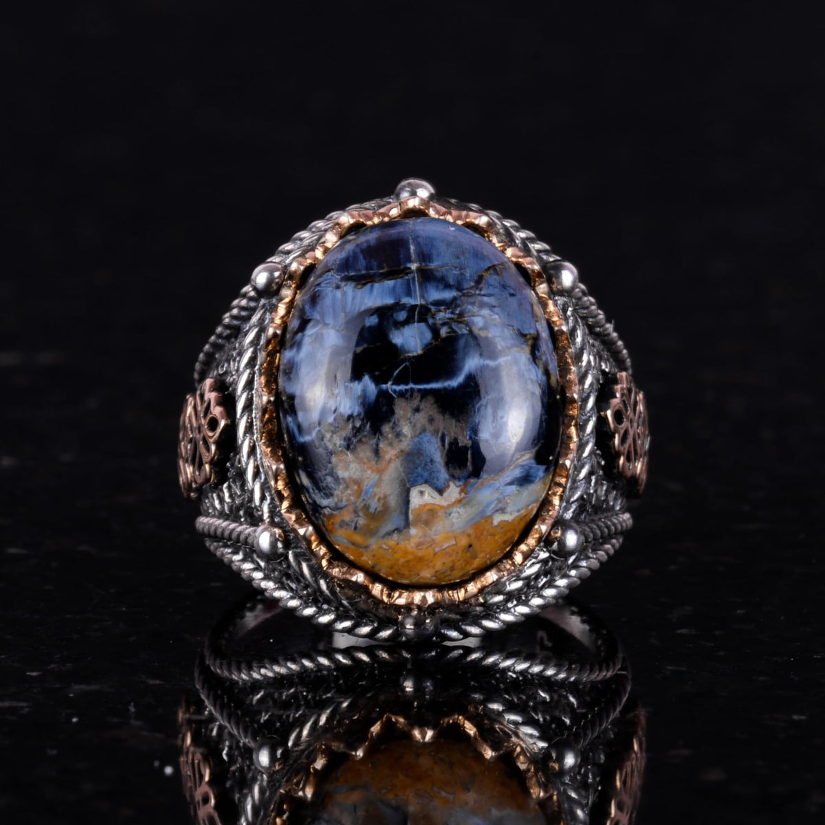 Pietersite Natural Stone Ring, 925 Sterling Silver Ring — 4