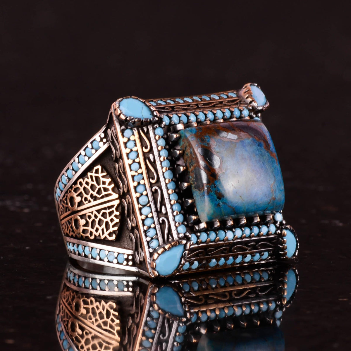 Natural Azurite Stone Ring - 925 Sterling Silver Men's Jewelry — 5