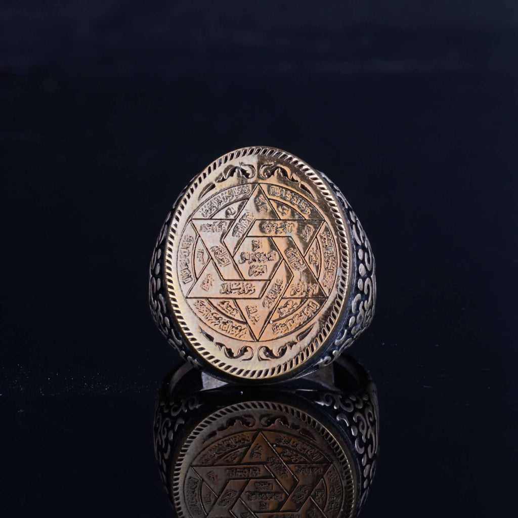 KAMBO Handmade Men's King Solomon Ring in 925 Sterling Silver with Star of David and Seal of Power Motif, Minimalist Kab