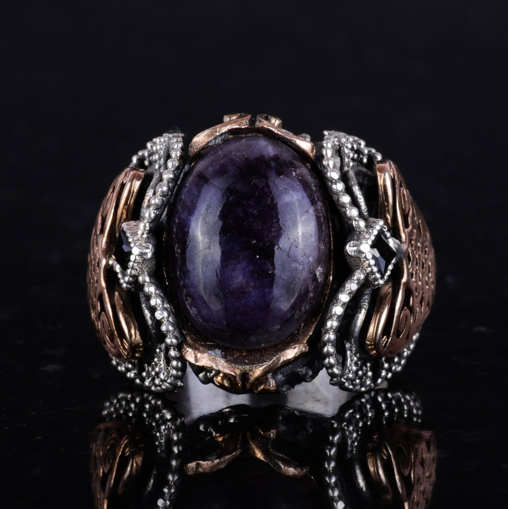 Natural Cabochon Blue Sapphire Stone, 925 Sterling Silver Men's Ring — 2