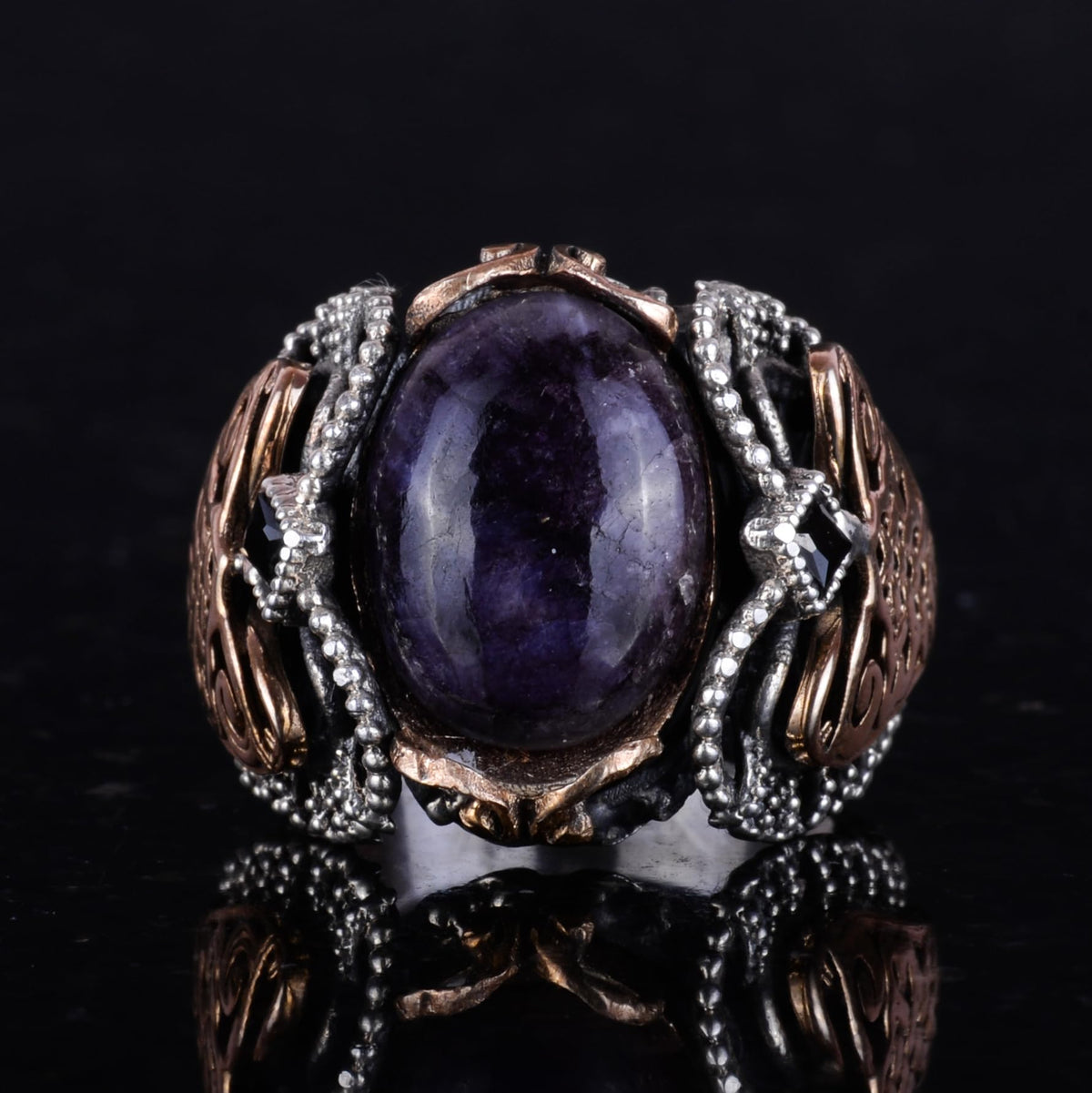 Natural Cabochon Blue Sapphire Stone, 925 Sterling Silver Men's Ring — 2