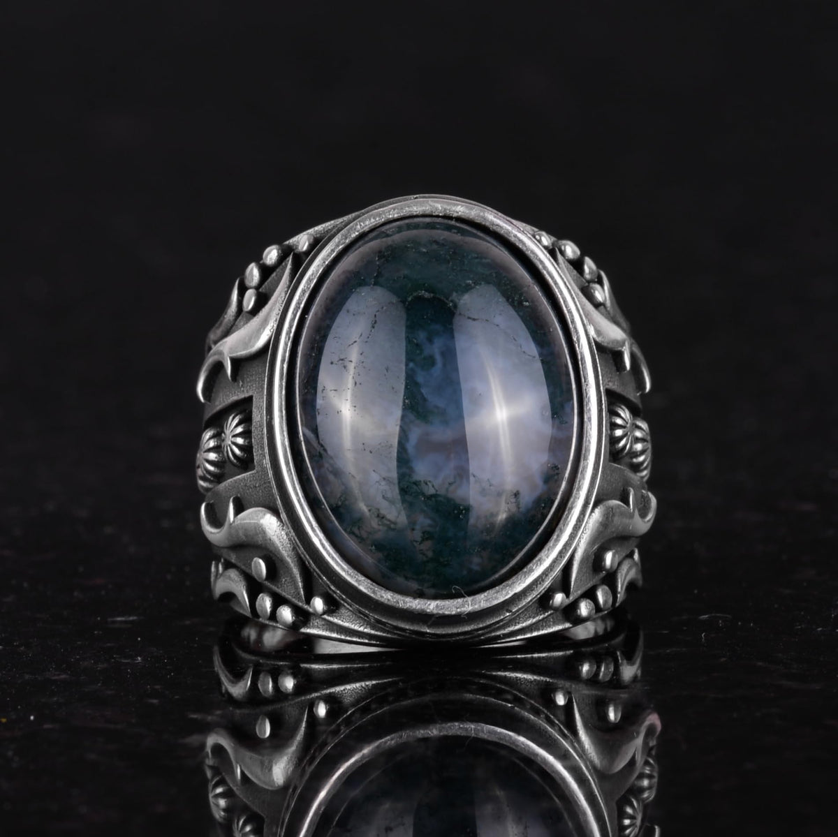925 Sterling Silver Men's Ring, Decorative Agate Stone Ring - Handmade Elegance — 4